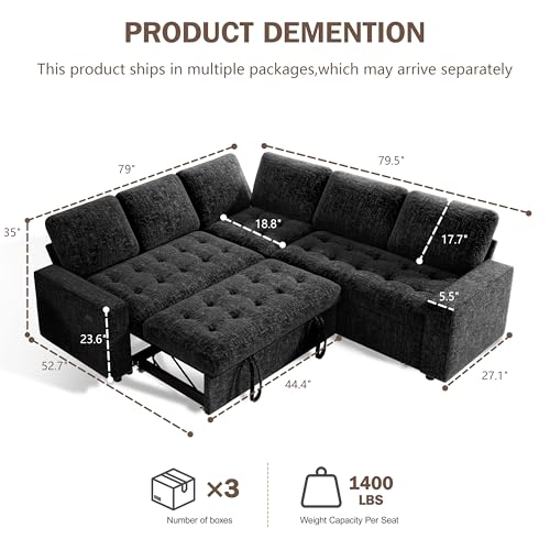 Vipbear Sectional Sleeper Sofa with Pull Out Bed, L Shaped 5 Seat ...