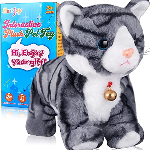 Pattern Gray Robot Cat Plush Cat Stuffed Animal Interactive Cat, Meow Kitten...