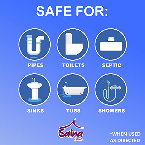 SainaHome Drain Opener |Drain Clog Remover | Drain Clearing Maintenace For Toilets, Sinks, Tubs - No Caustic - Septic Safe