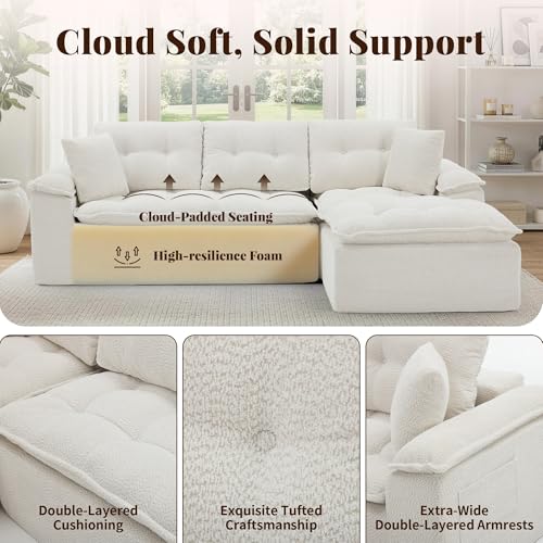 Korser 110" Cloud Sectional Couch with Ottoman, Modern Modular Sectional Sofa with Deep Seat, Upholstered Boneless Couch for Living Room, L Shaped Sofa with Layered Cushion (Beige, No Assembly) - image 5