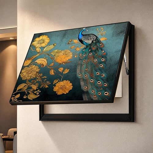 Image of Electric MCB Box Cover Frame With Hydraulic Decorative Painting Peacock Painting Electrical Panel box Cover, Switch Box Frame Will Fit Max 10x14 inch Switch Board, Outer Size 13X17 Inch