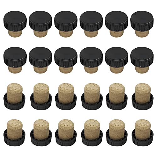 Faderr Lot de 24 bouchons en liège en forme de T réutilisables pour bouteilles de vin et de bière (noir + bois) Cover