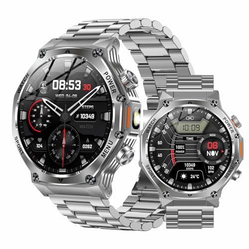 JUSUTEK 2025 人気 高級スマートウォッチアウトドアスポーツ通話機能付き,1.80インチAMOLED腕時計,懐中電灯,センサー機能,Bluetooth5.2,smart watch,軍用規格,防塵防水,耐衝撃,音楽制御,音楽再生,電卓,Line通