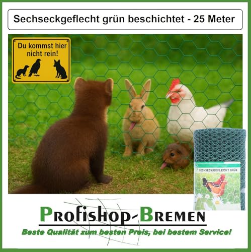 Sechseckgeflecht Sechseckdraht Maschendrahtzaun Kaninchendraht Kükendraht Hasendraht verzinkter Draht mit grüner Pulverbeschichtung 30 cm Hoch - 25 Meter lang - Maschenweite 13 mm