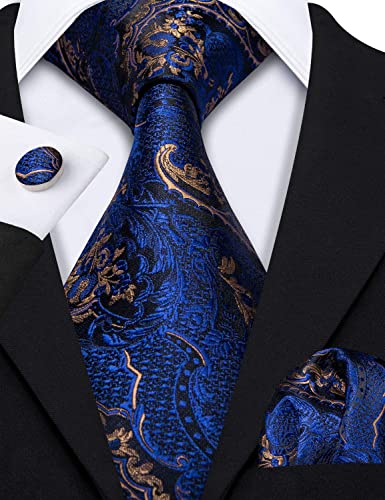 Image of Barry.Wang Paisley Tie Fashion Set Hanky Cufflinks Neckties for Men Woven Silk