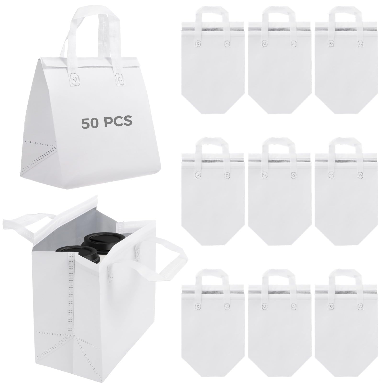 Bulk Set di 50 sacchetti isolati per la consegna di alimenti, 24 x 15 x 24 cm, sacchetti termici per cibi caldi e freddi, pizza, generi alimentari e articoli da asporto