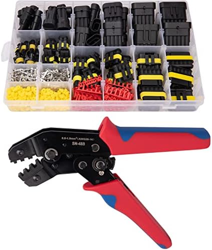708Pcs Waterproof Electrical Wire Connector Terminals Plug Kit 1/2/3/4/5/6 Male&Female Pin Automotive Wire Connectors Kit with Weather Pack Crimp Tool