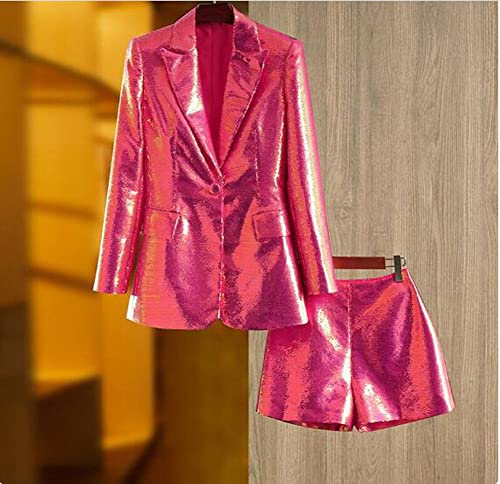 Hot Pink Sequin Blazer and Short Set for Women 2 PC Slim Fit Notch Lapel Prom Party Suit Hot Pink 1 XXL3