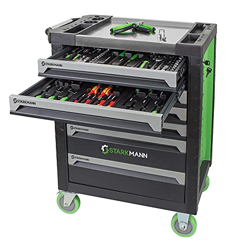 STARKMANN Blackline Werkzeugwagen 7 Schubladen inklusive 599 TLG. Werkzeugset | Werkstattwagen mit Steckschlüssel-Satz Knarrenkasten Nußkasten Ratschenkasten – Bild 3