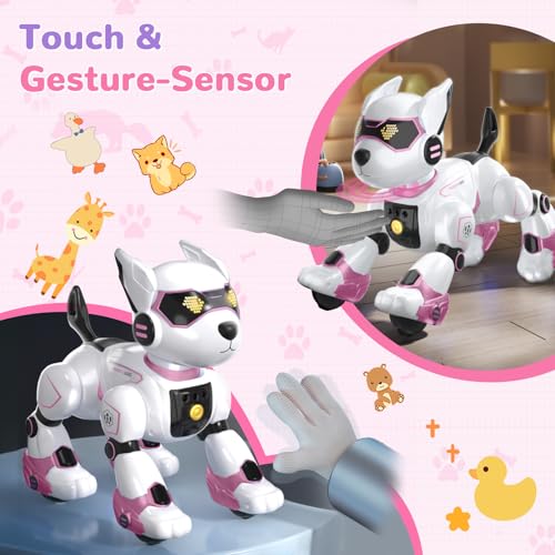 PRANITE Roboter Hund, Programmierbarer Roboterhund Kinder Ferngesteuerter Spielzeug, Wiederaufladbar, Tierimitation, Sprachsteuerung, Gestensteuerung, Musik, Tanz, für Jungen Mädchen