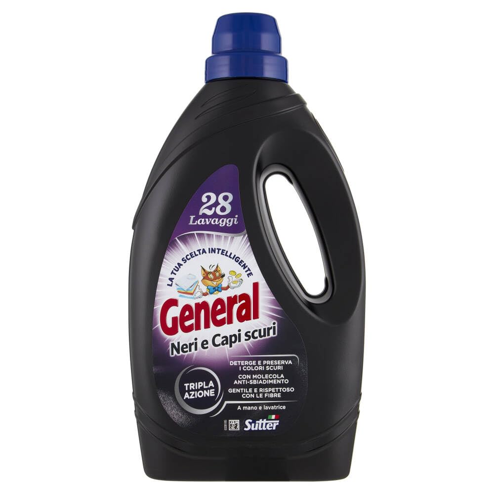 4x General Lavatrice für Schwarze und Dunkle Kleidungsstücke- Flüssigwaschmittel für die Waschmaschine - Waschmittel 28 Wäschen 1400ml + Beni Culinari Kostenloser Schlüsselanhänger