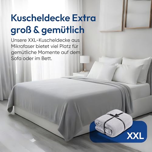 Feluna® Kuscheldecke XXL Mikrofaser-Decke Tagesdecke Wohndecke mit Kaschmir-Touch 220 x 200 cm - Grau