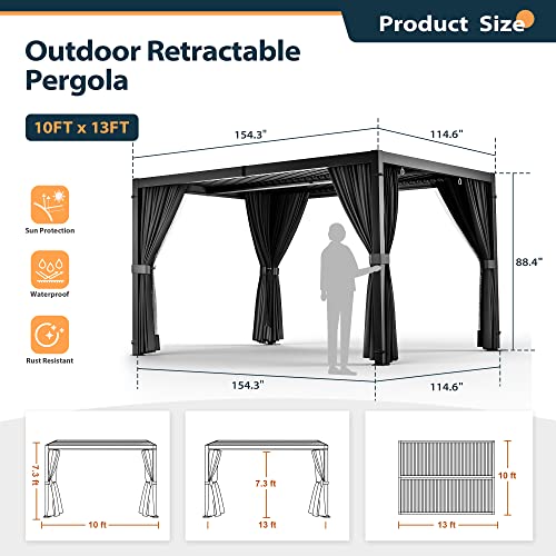 Happatio Louvered Pergola 10X13 Outdoor Pergola, Metal Pergola With Adjustable Rainproof Roof, Patio Pergola With Curtains And Mosquito Nets, Aluminum Pergola For Patio, Backyard, Deck #TOP1
