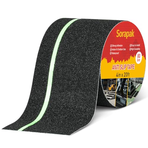 Image of Anti Slip Tape with Glow in Dark Strips 4 in x 20 FT,Non-Skid Tape Night Visibility Non-Slip Roll, Anti-Slip Strips for Stairs Ramps Floors Decks & Slippery Surfaces