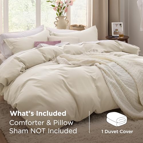 Image of Bedsure Oat Milk Duvet Cover King Size Only - Prewashed Cotton-Like Polyester Extra Soft All Season Bedding, Includes 1 Duvet Cover 104x90 Inches with Zipper Closure, Comforter Not Included
