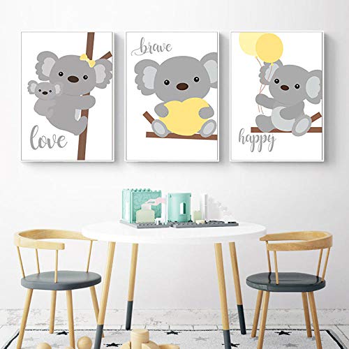 MYSY Woodland Animal Wall Art Toile Peinture Bébé Koala Pépinière Affiche Imprimer Nordique Enfants Photo Enfants Chambre Décor-40x60 cm x 3 pcs sans Cadre Cover