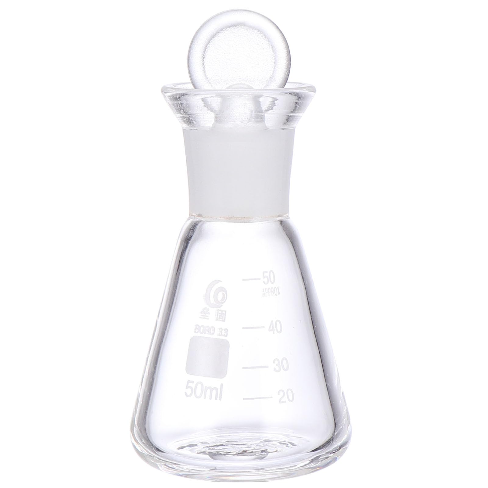 Generic Glass Erlenmeyer Flask, 50ml Narrow Mouth Borosilicate Glass Graduated Conical Flask with Glass Stopper for Experiment, Lab