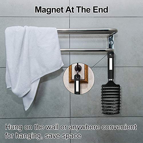 URAQT Haarbürste ohne Ziepen, Profi Entwirrungsbürste mit Griff, Wildschweinborsten Haarstyling Bürste für Lange Feine Dicke Lockige Haare, Schwarz