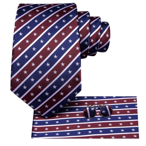 Image of Dubulle Silk Ties Set for Men Formal Paisley Striped Necktie Pocket Square Cufflinks 3PCS Sets Wedding Business Party