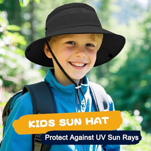 Image of Outdoor Kids Sun Hat for Boys Girls Wide Brim Mesh Bucket Hat UPF 50+ Sun Protection Breathable Summer Fishing Safari Hat