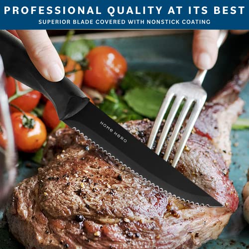 Home Hero Kitchen Knife Set, Steak Knife Set & Kitchen Utility Knives - Ultra-Sharp High Carbon Stainless Steel Knives With Ergonomic Handles (8 Pc Set, Black) #TOP1