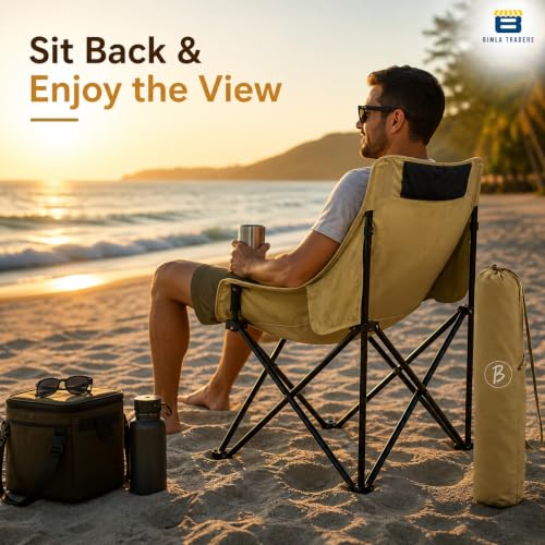 Image of Foldable Camping Chair with Carry Bag, Portable Outdoor Folding Chair for Camping, Picnic, Garden and Travel, Heavy Duty Metal Frame.(FURNTR002 Khakhi)