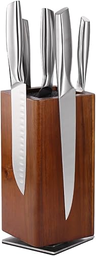 Bloque magnético para cuchillos sin cuchillos, giratorio en 360, hecho de madera de acacia fina, soporte magnético para cuchillos de madera