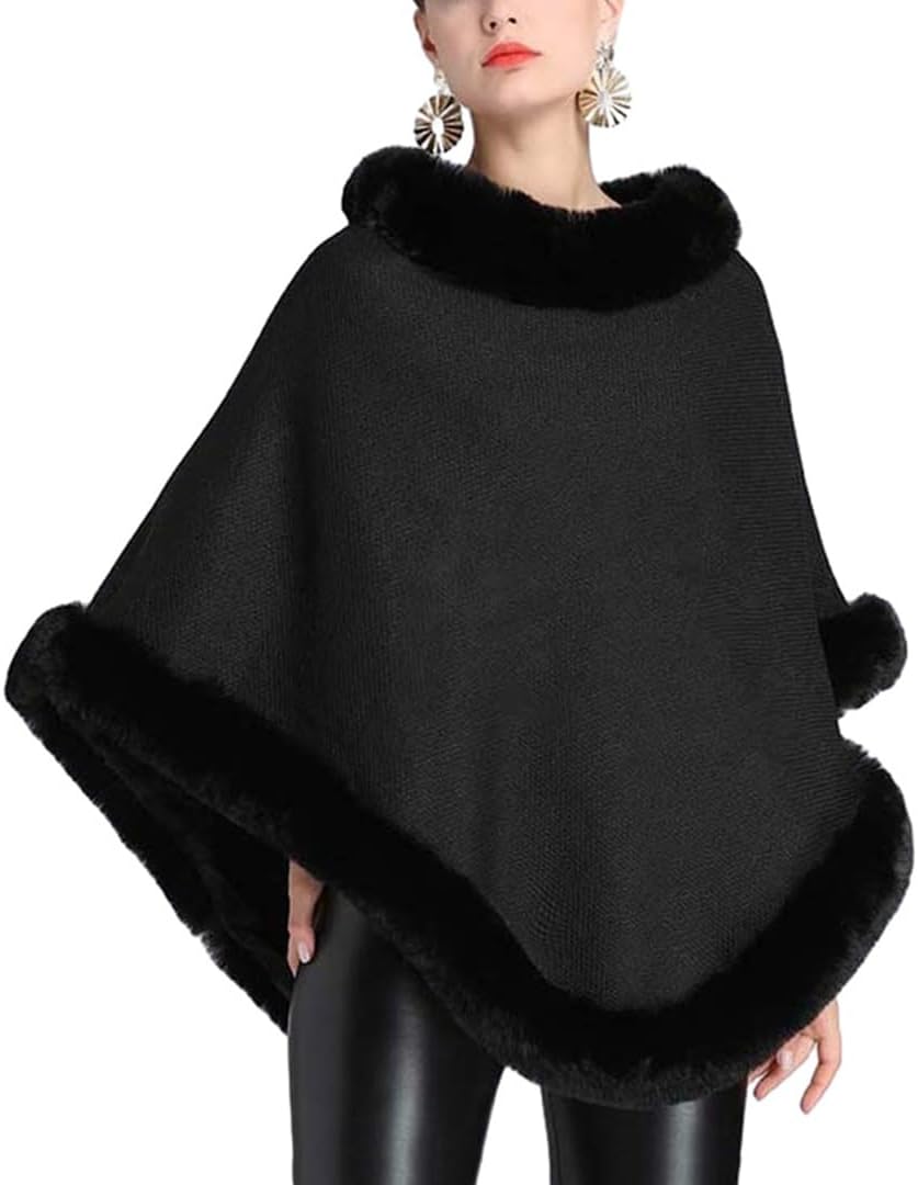 Vogrtcc Fashion Asymmetric Hem Knit Poncho Coat for Women