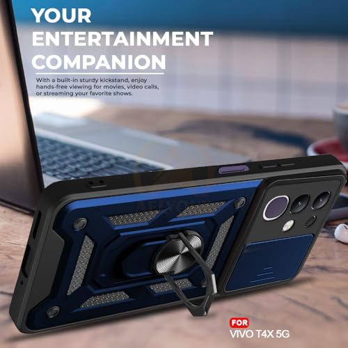 Image of Armor Bumper Back Cover Case for IQOO Z10x / Vivo T4x / Y29 4G / Y31 Pro | Rotating Camera Cover, Ring Holder & Kickstand | Heavy Duty & 360 Degree Protection Back Cover (Blue)