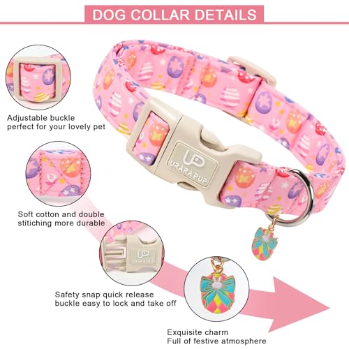 Image of Easter Day Dog Collar, UP URARA PUP Easter Eggs Adjustable Pet Collar with Bowknot Charm, Colorful Eggs Dog Collars for Small Medium Large Dogs