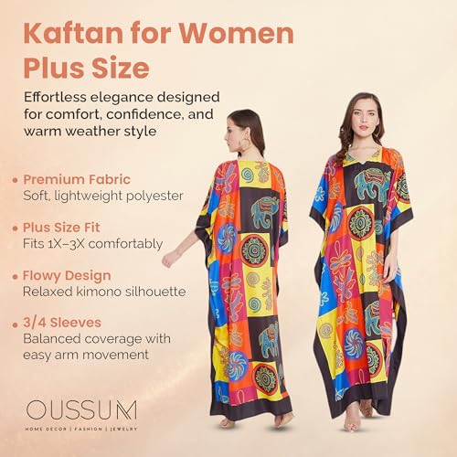 Image of Oussum Women Polyester Casual Long Plus Size Beach Caftan Cover Up Maxi Dress 1X-3X Summer Kaftan Dresses for Women