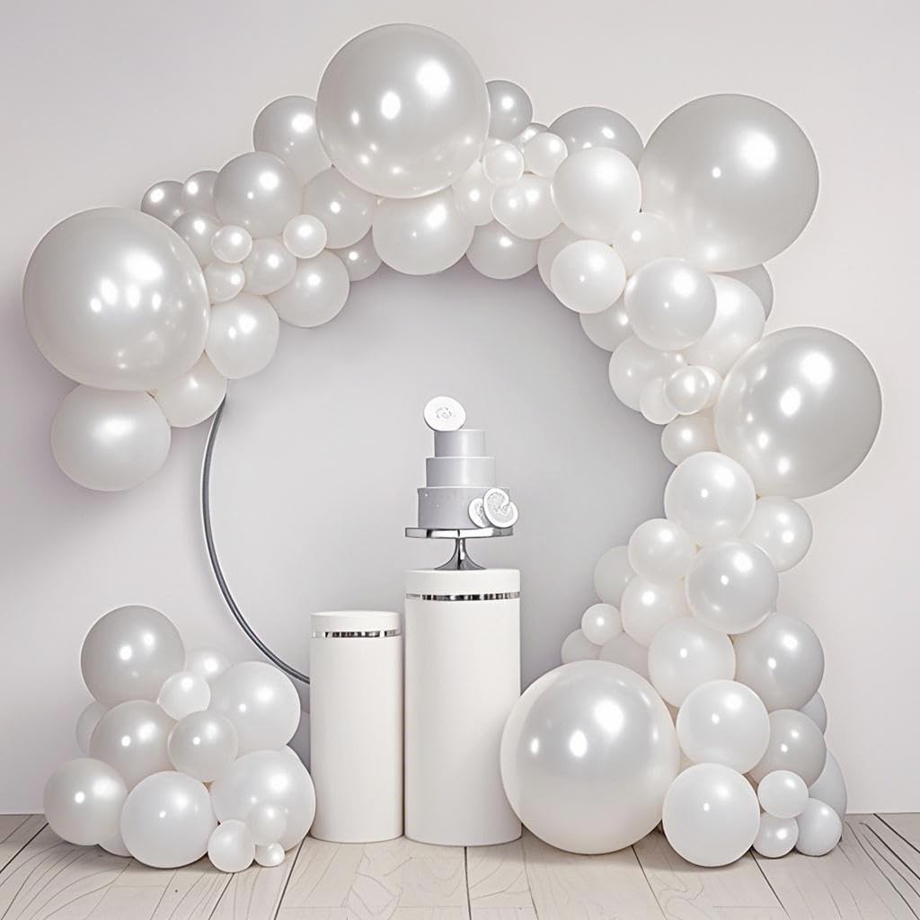 140 Pcs Pearl White Balloons Different Sizes, 18 12 10 5 inch Balloon Packs, Balloons White for Birthday Wedding Graduation Baby Shower Anniversary White Party Decoraitons