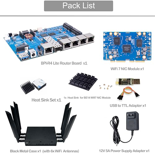 Image of Banana Pi BPI-R4 Lite WiFi 7 Router Dev Board Kit OpenWRT - MediaTek MT7987A SoC - 2GB DDR4 RAM 8GB eMMC, 1x 2.5G SFP RJ45 WAN, 4X GbE Gigabit Ethernet for NAS Smart Home Gateway (2GB, Bundle3)
