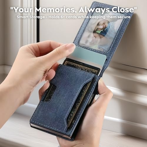 For Men Minimalist Slim Leather Mini Wallet, Credit Card Holder Case, Pop Up & ID Window, Ultra Lightweight, Magnetic Closure, RFID Blocking. Brown4