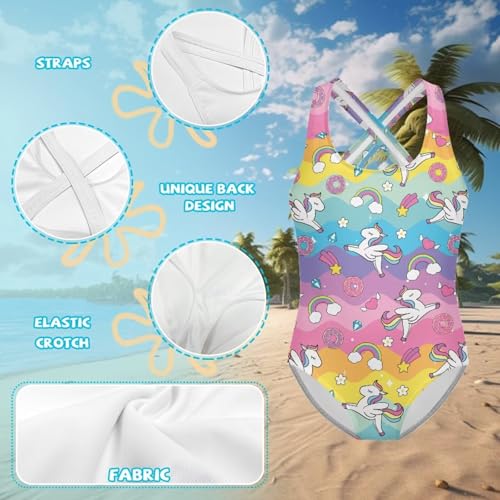 Image of Girls One Piece Swimsuits Teens Sleeveless Back Cross Strap Bathing Suit Kids Quick Dry Cute Beach Swimwear(5-14)