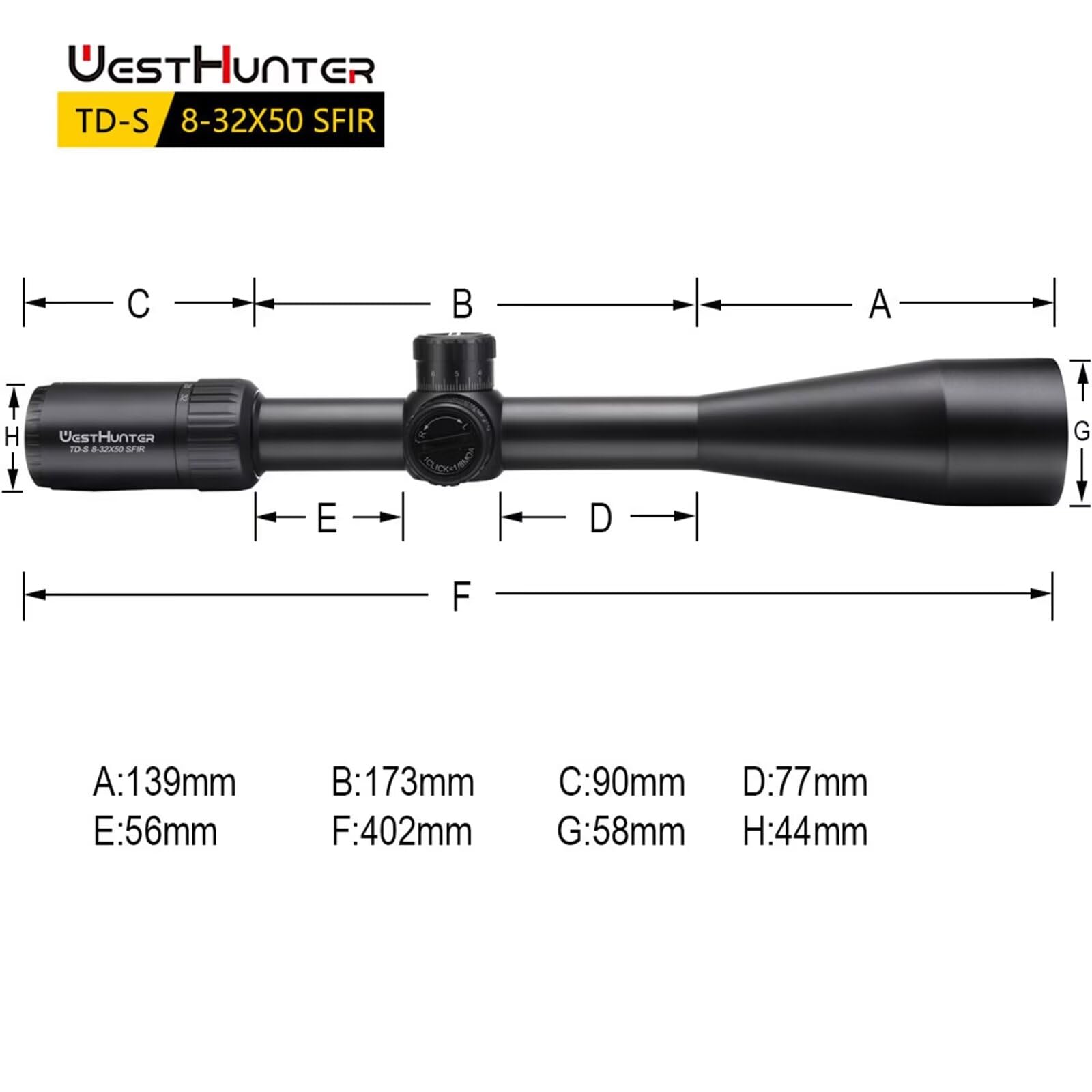 WestHunter Optics TD-S 8-32x50 SFIR Precisión Miras Telescópicas, Exclusivo para Competiciones Deportivas de Larga Distancia | Picatinny Shooting Kit B