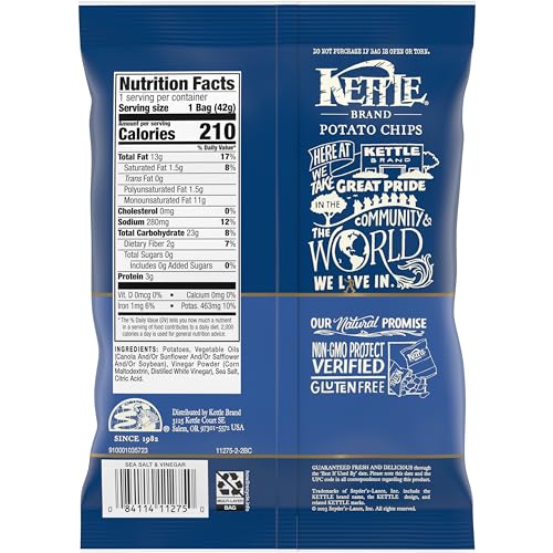 Image of Kettle Brand Potato Chips, Sea Salt & Vinegar Kettle Chips, Snack Bag, 1.5 Oz (Pack of 24)