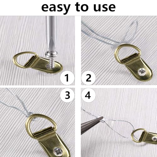 Image of D-Ring Picture Hangers with Screws - Bulk Pack of 50 - Small Single-Hole D Hooks for Secure Frame Hanging ,0.98IN*0.59IN Gold