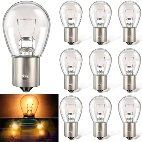 Meonum 10 Pack 1156 Bulbs S25 P21W Bulbs 7506 1141 1156LL 1141LL 1295 Turn Signal Automotive Brake Back Up Reverse Light Clear Long Life Miniature Replacement for Cars RV Truck SUV