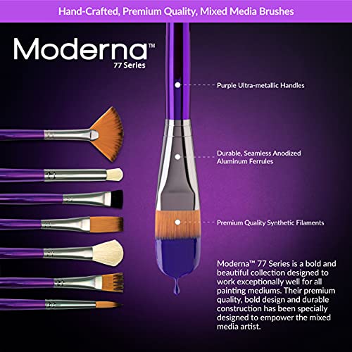 Royal & Langnickel Moderna, 5Pc Scruffy & Mop Variety Brush Set For All Painting Mediums, Includes - Scruffy, Mop, Scrubber & Round Brushes Purple #TOP2