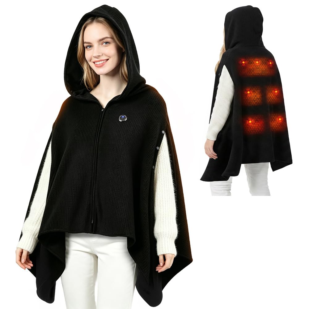 SkyFace Coperta Indossabile Termica Elettrica, scialle riscaldata USB | 3 Livelli di Temperatura Coperta Riscaldabile Indossabile Poncho Mantella con Chiusura a Bottone per Casa Ufficio