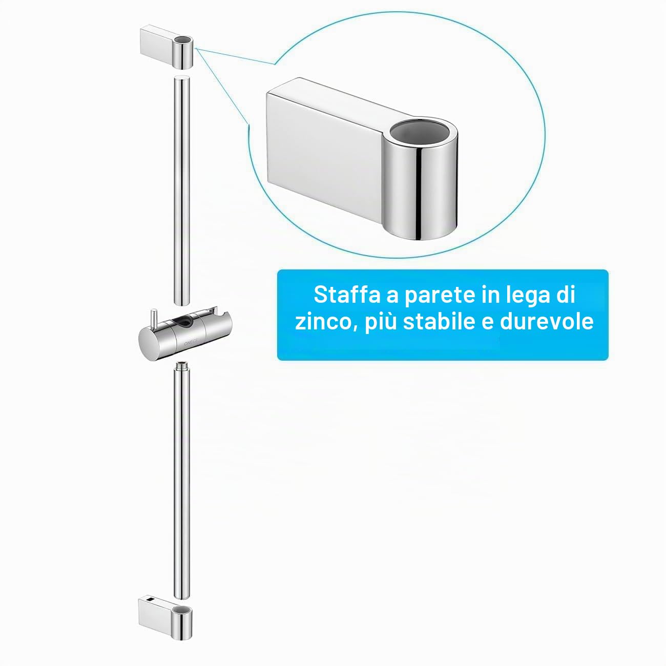 ONECE Set Asta Doccia Saliscendi in Acciaio Inox da 75 cm, Lnstallazione Regolabile, Colonna Doccetta Senza Miscelatore, Saliscendi Doccia con Soffione e Tubo Flessibile, Staffa Supporto Regolabile