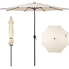 9FT Outdoor Patio Umbrella, Table Market Umbrella With Push Button Tilt and Crank, 8 Sturdy Ribs UV Protection Waterproof for Garden, Deck, Backyard, Pool (Beige)