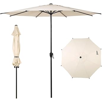 9FT Outdoor Patio Umbrella, Table Market Umbrella With Push Button Tilt and Crank, 8 Sturdy Ribs UV Protection Waterproof for Garden, Deck, Backyard, Pool (Beige)