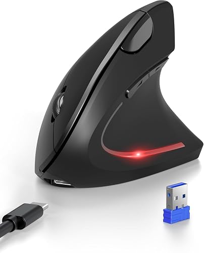TECKNET Ergonomic Mouse with Jiggler, Bluetooth Wireless Vertical Mouse, 4800DPI Rechargeable Carpal Tunnel Mouse, Undetectable Random Movement Keeps Computers Awake for PC, Laptop, Mackbook - Dark Grey - Jiggler