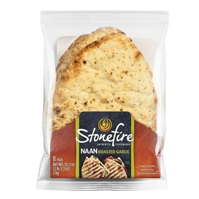 Stonefire Garlic Tandoor Baked Flat Naan Bread -- 48 per case.