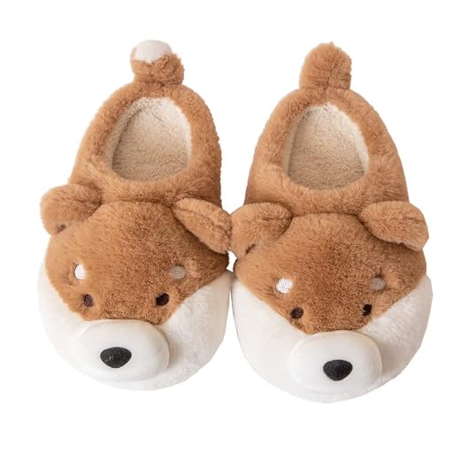 RAGEFIVE Fuzzy Dog Slippers for Women, Fluffy Non-Slip Corgi gifts Slippers Cute Soft Warm Novelty Animal Slippers Bedroom House Shoes 4243