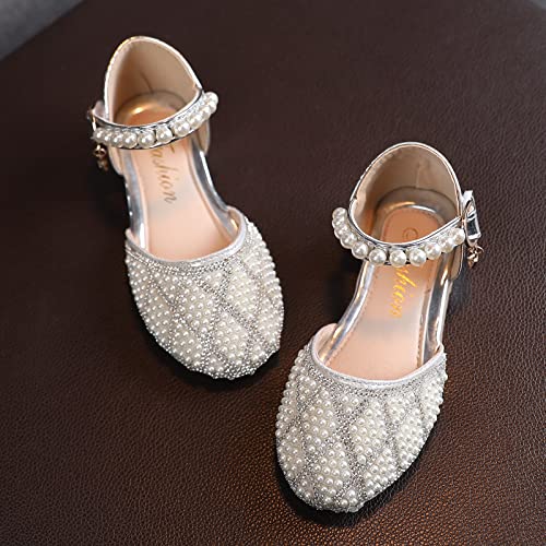 Girls' Sandals Single Infant Princess Crystal Kids Bowknot Dancing Pearl Shoes Shoes Shoes Girls Sandals Shoes Baby (Silver-1, 6.5 Toddler)3