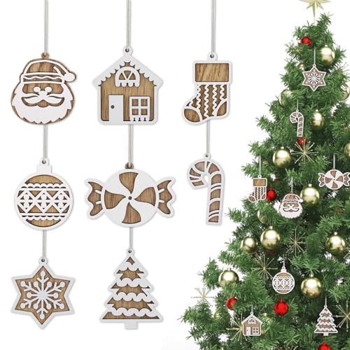 Christmas Decoration Set 8pcs Wooden Christmas Tree Decorations C...