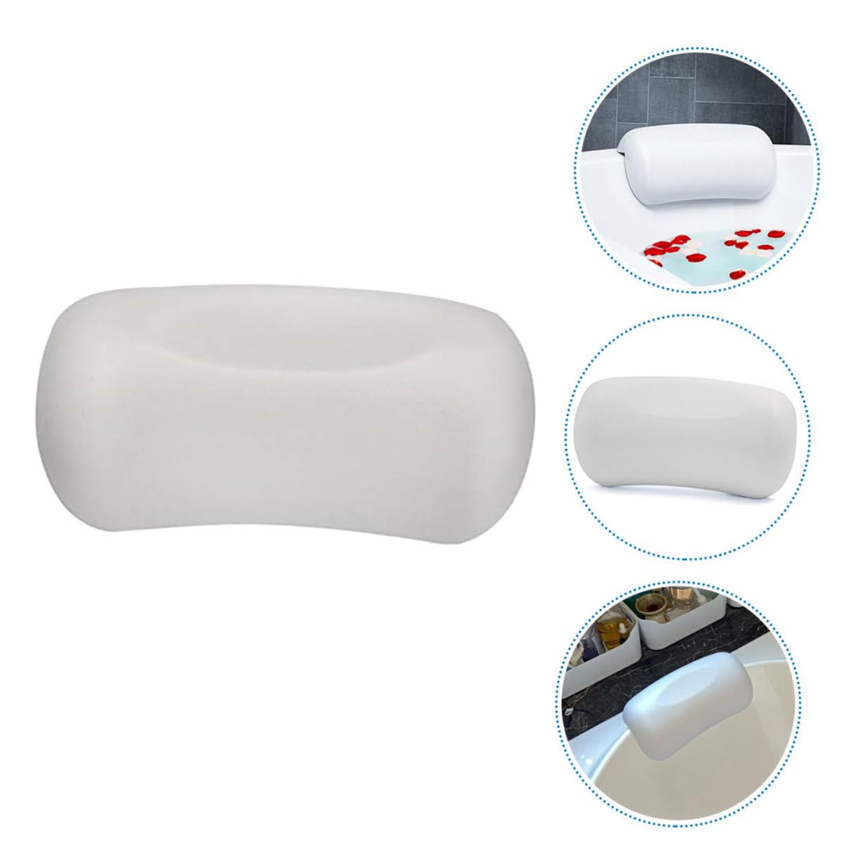 FRCOLOR Cuscino per Vasca da Bagno Ventosa Bianca Supporto Ergonomico per Testa Collo e Spalle Traspirante e Confortevole per Uso Domestico e Spa